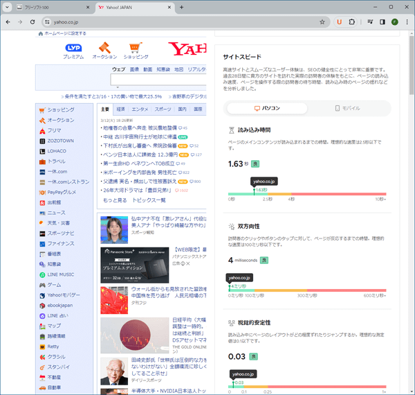 ウェブサイト分析 - サイト監査 - サイトスピード