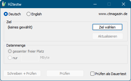 H2testw - メイン画面（ドイツ語表記）