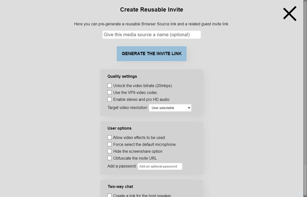 「Create Reusable Invite」画面