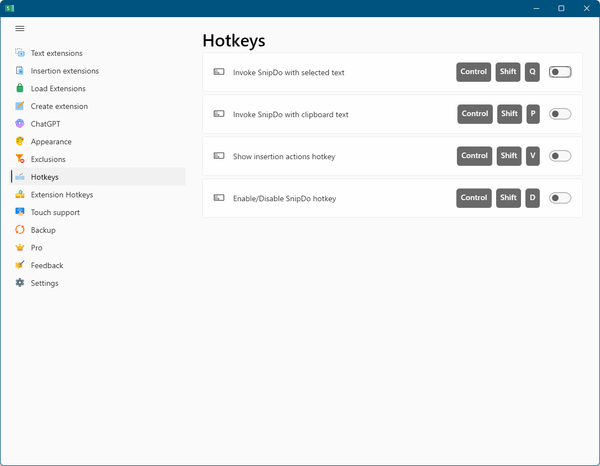 設定画面 - 「Hotkeys」画面