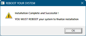 インストール完了 - 再起動が必要とのメッセージ