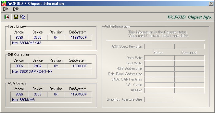 「View」 ⇒ 「Chipset Info」